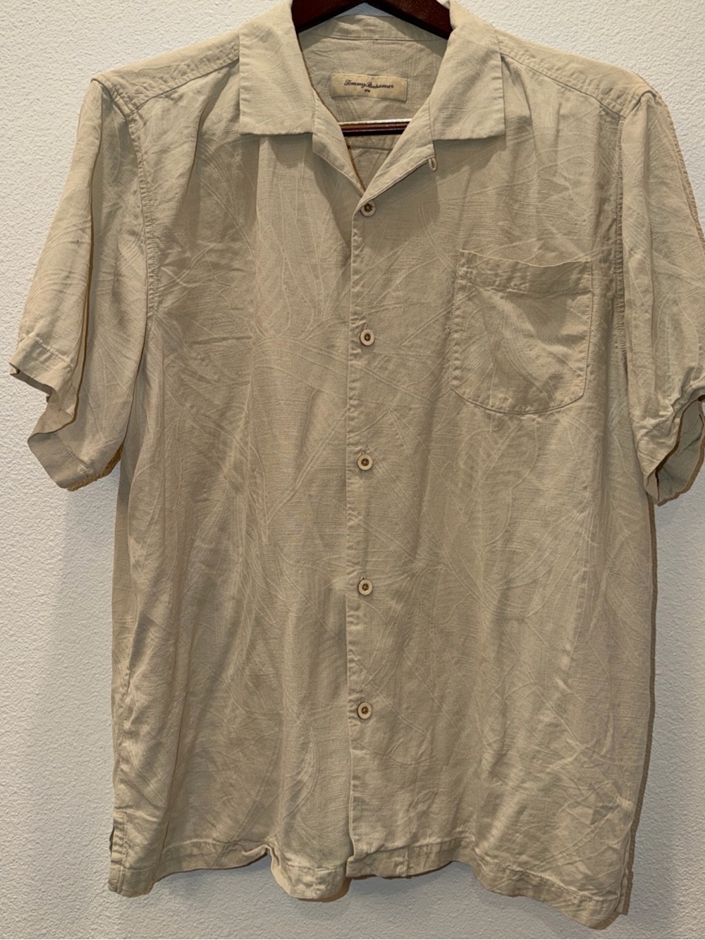 Tommy Bahama Light Beige Short Sleeve Button-Down Camp Shirt